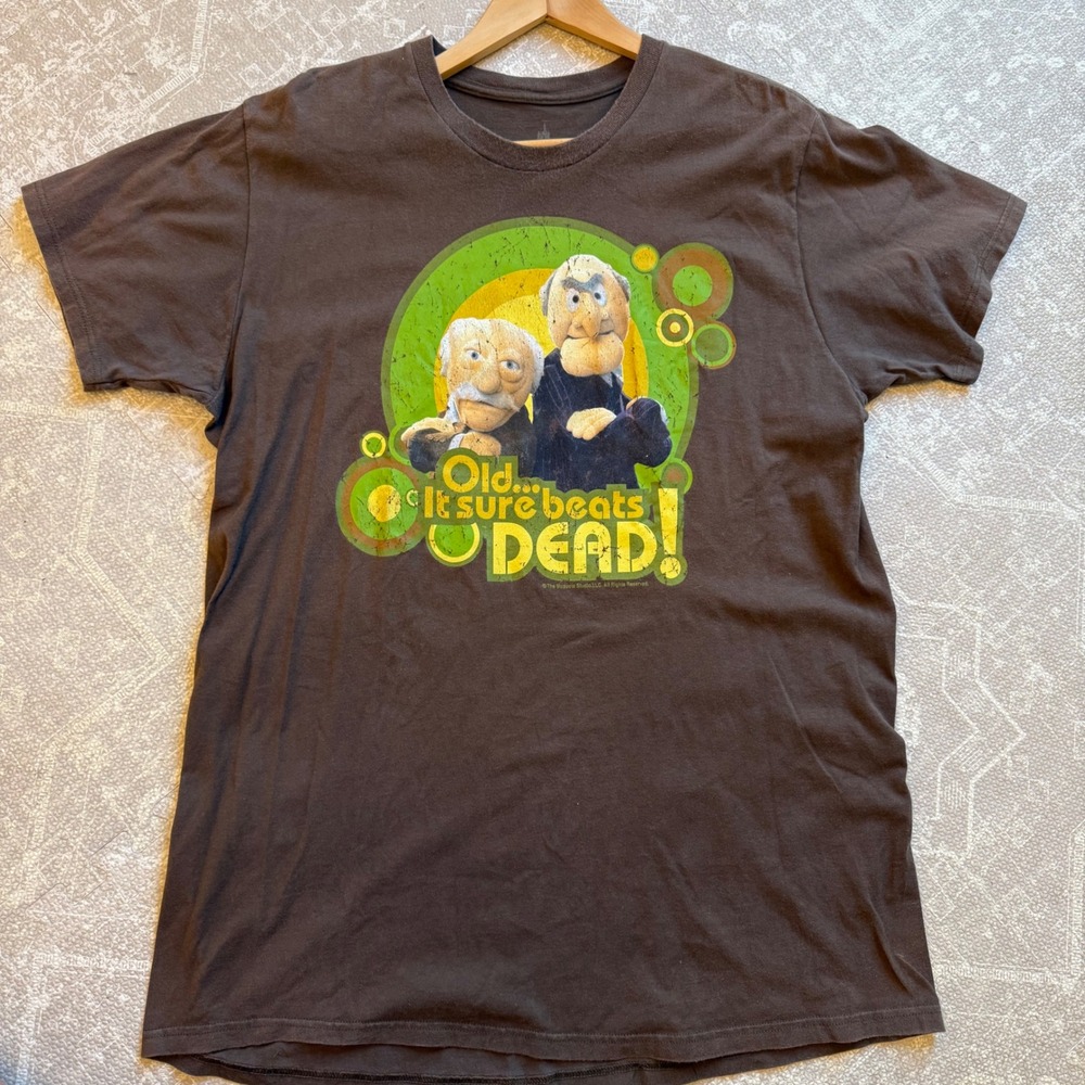 Disney Muppets Vision Mens XL Brown Statler Waldorf Old Beats Dead Graphic